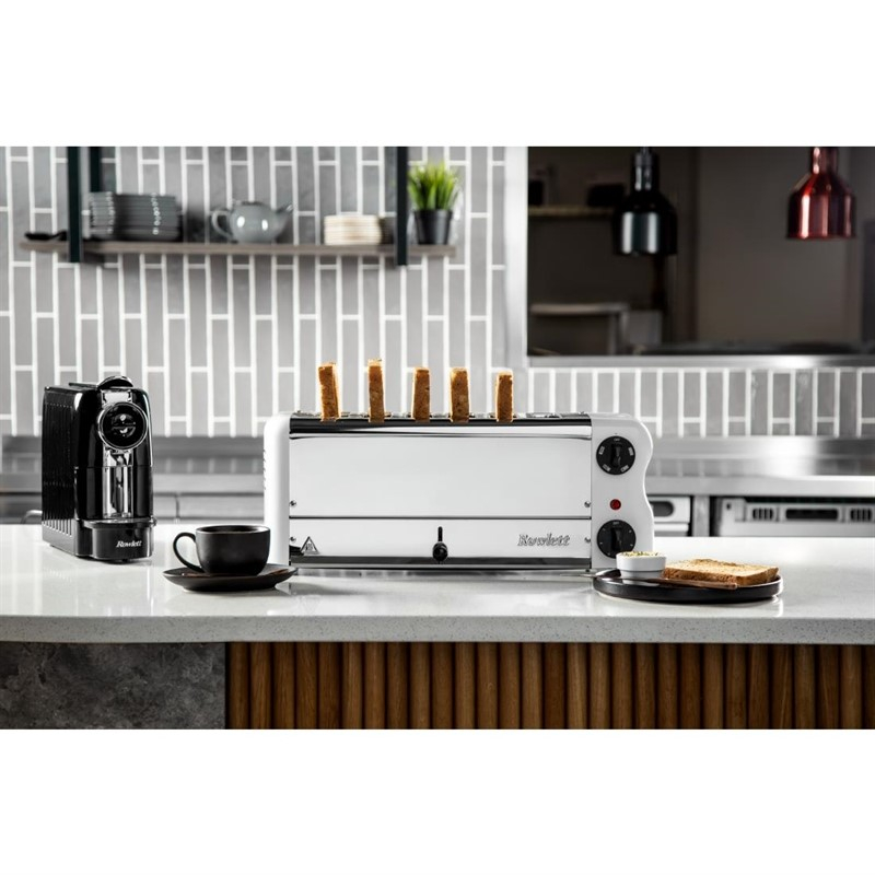 Grille-pain 6 fentes avec grille sandwich et r&eacute;sistance suppl&eacute;mentaire Rowlett Esprit blanc