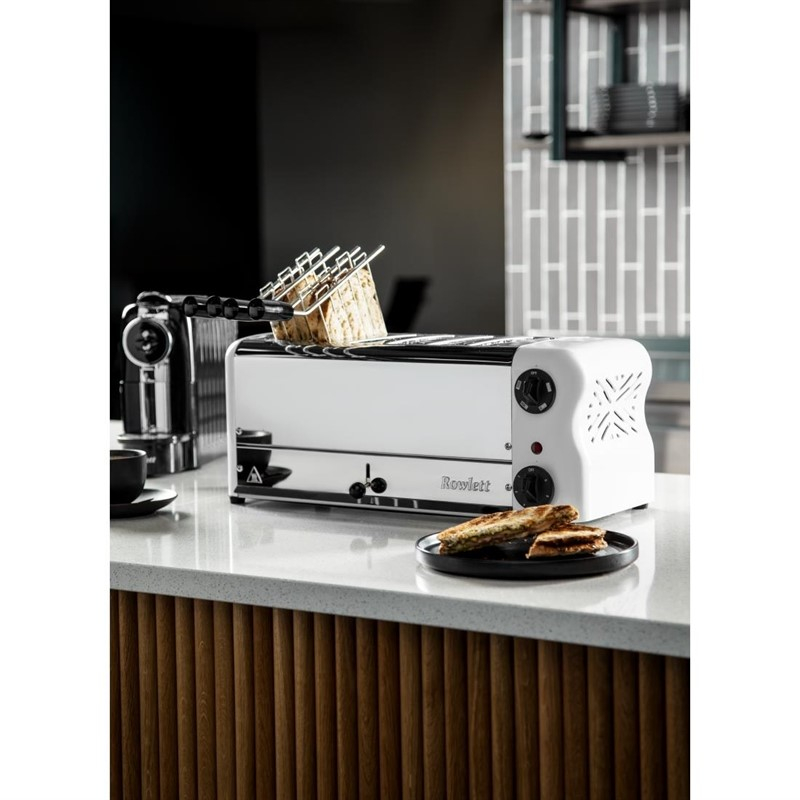 Grille-pain 6 fentes avec grille sandwich et r&eacute;sistance suppl&eacute;mentaire Rowlett Esprit blanc