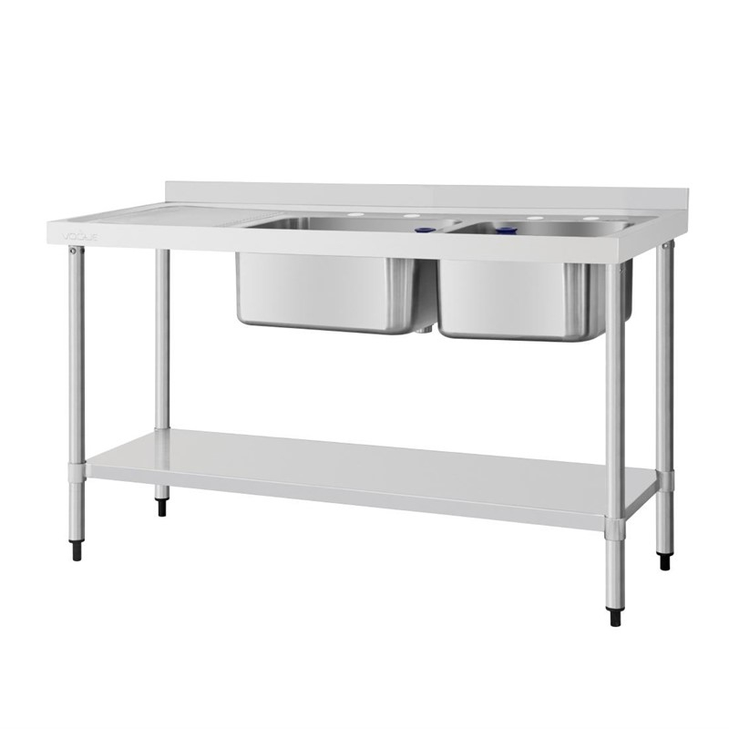 Plonge deux bacs &eacute;gouttoir &agrave; gauche Vogue 1500mm