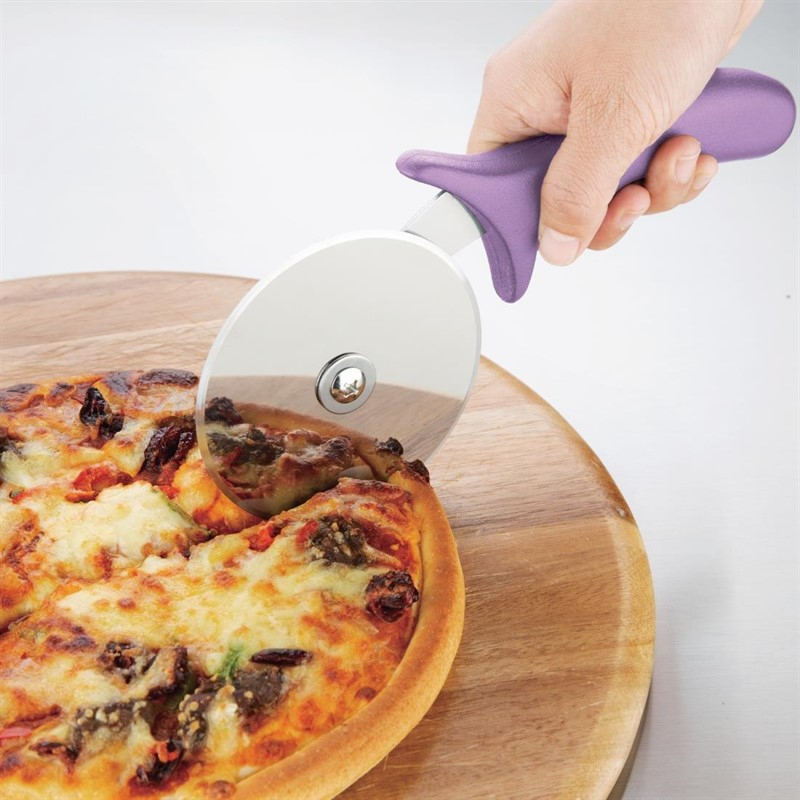 Roulette &agrave; pizza code couleur violet allerg&egrave;nes Hygiplas 102mm