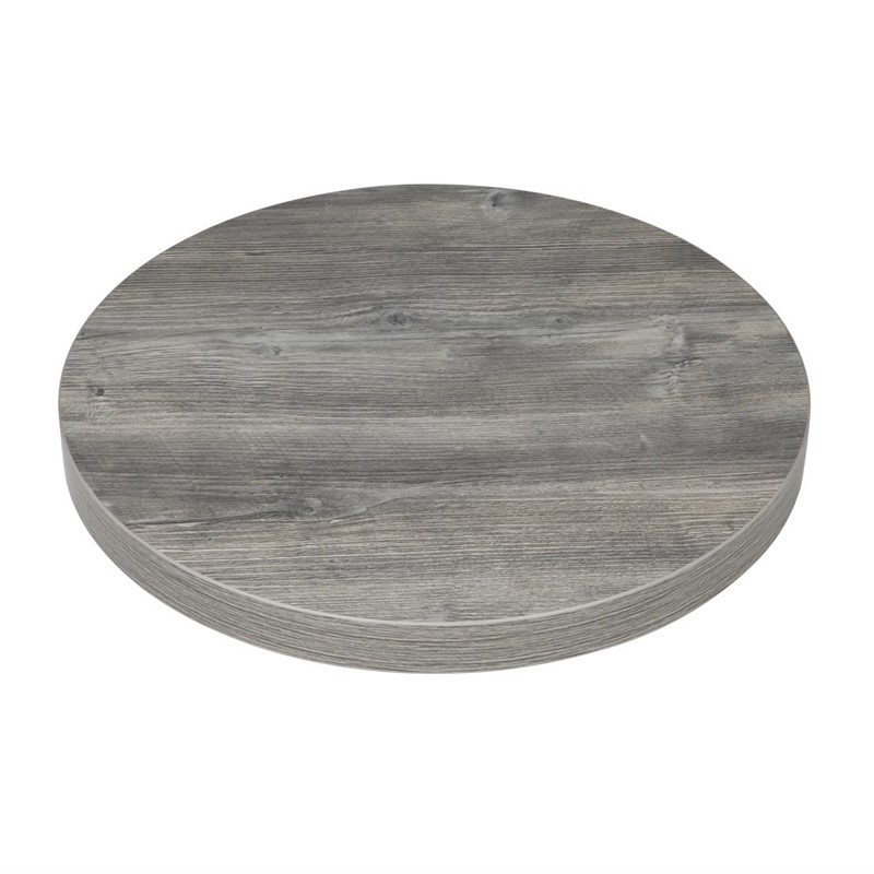 Plateau de table rond pr&eacute;-perc&eacute; en m&eacute;lamine Bolero gris 600 mm
