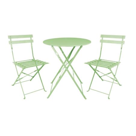 Table de terrasse carr&eacute;e pliante en acier Bolero vert clair 595 mm