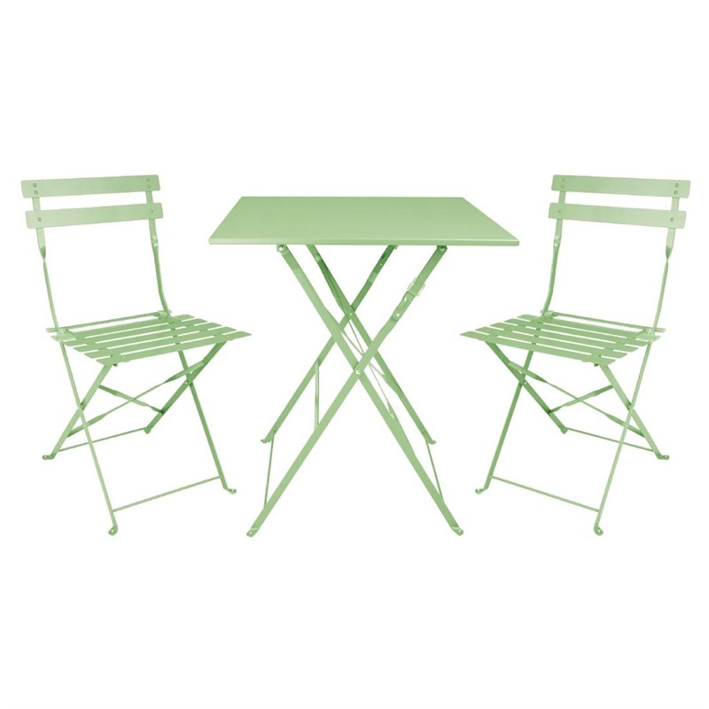 Table de terrasse carr&eacute;e pliante en acier Bolero vert clair 600 mm