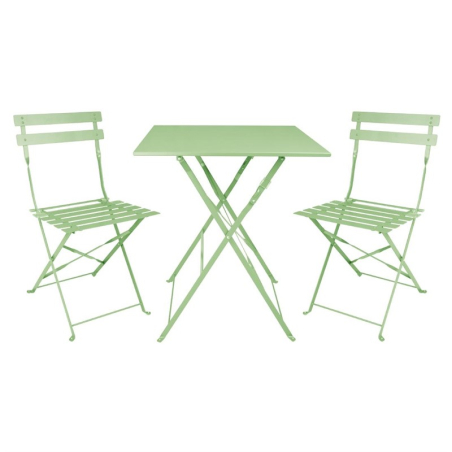 Table de terrasse carr&eacute;e pliante en acier Bolero vert clair 600 mm