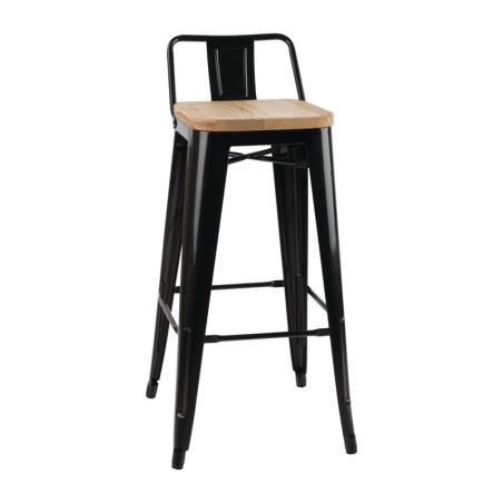 Tabourets bistro hauts avec dossier et assise en bois Bolero noirs (lot de 4)