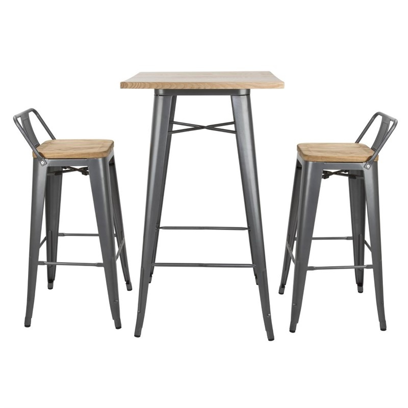 Table de bar grise avec plateau en bois Bolero Bistro