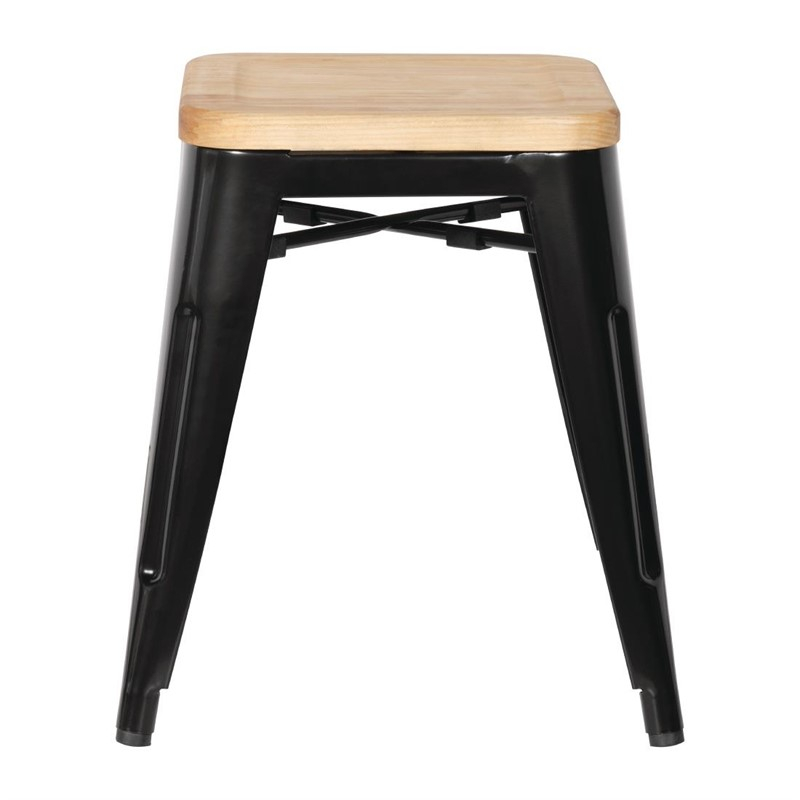 Tabourets bistro bas en acier noir avec assise en bois Bolero (lot de 4)