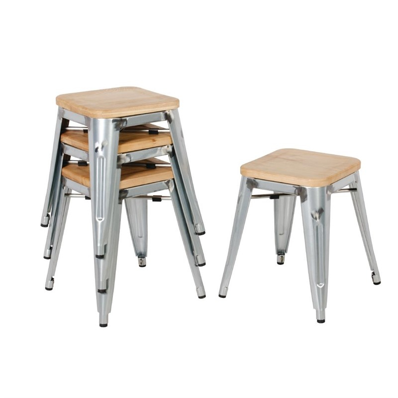 Tabourets bistro bas en acier avec assise en bois Bolero (lot de 4)