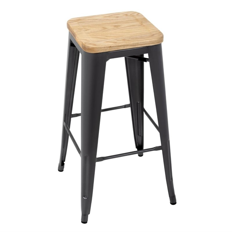 Tabouret bistro haut en acier gris avec assise en bois Bolero lot de 4