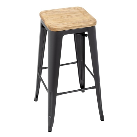 Tabouret bistro haut en acier gris avec assise en bois Bolero lot de 4