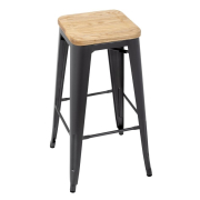Tabouret bistro haut en acier gris avec assise en bois Bolero lot de 4