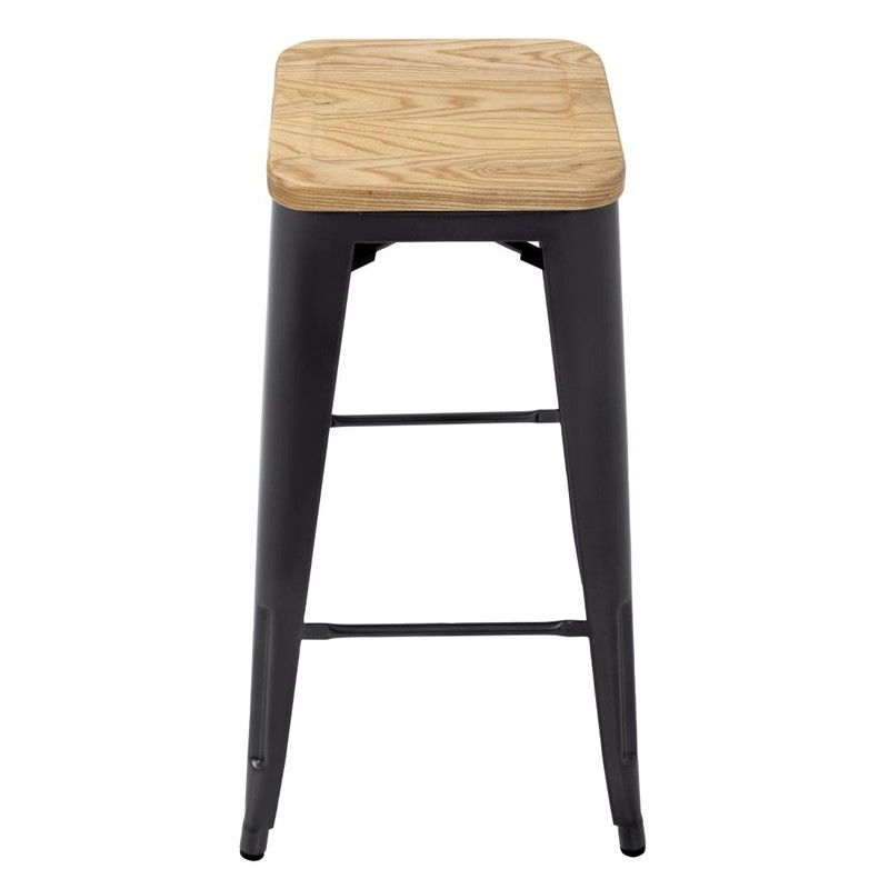 Tabouret bistro haut en acier gris avec assise en bois Bolero lot de 4