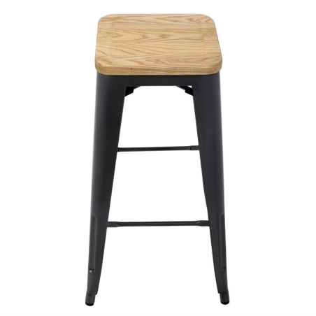 Tabouret bistro haut en acier gris avec assise en bois Bolero lot de 4