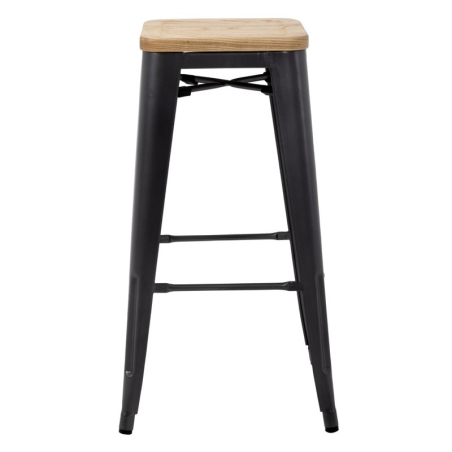 Tabouret bistro haut en acier gris avec assise en bois Bolero lot de 4