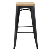 Tabouret bistro haut en acier gris avec assise en bois Bolero lot de 4