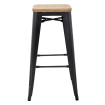 Tabouret bistro haut en acier gris avec assise en bois Bolero lot de 4