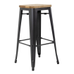 Tabouret bistro haut en acier gris avec assise en bois Bolero lot de 4