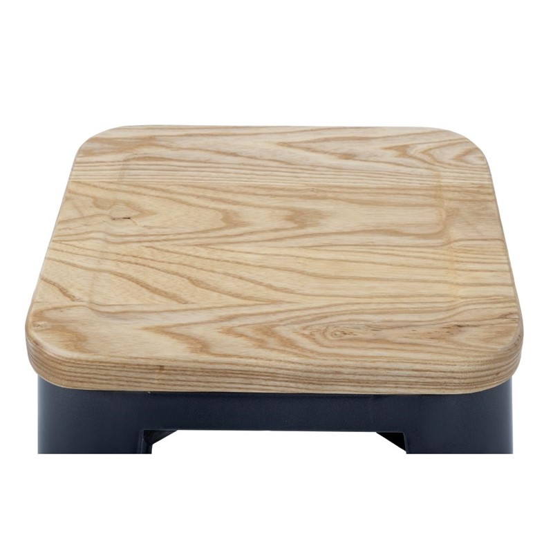 Tabouret bistro haut en acier gris avec assise en bois Bolero lot de 4