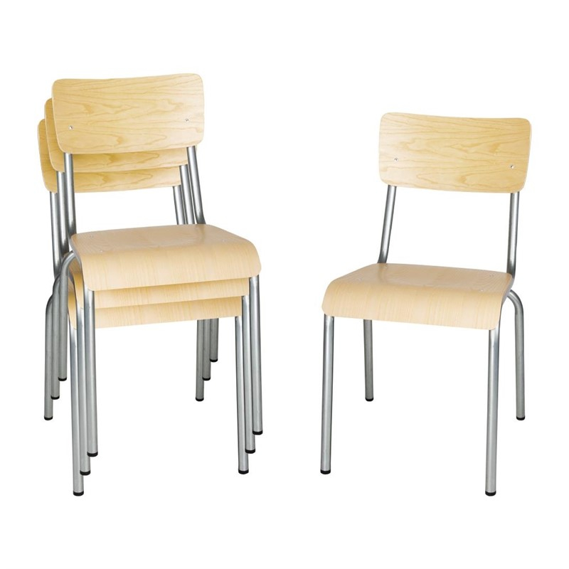 Chaises avec assise et dossier en bois Bolero Cantina galvanis&eacute;es (lot de 4)