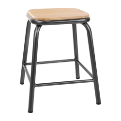 Tabourets bas avec assise en bois Bolero Cantina gris m&eacute;tal (lot de 4)