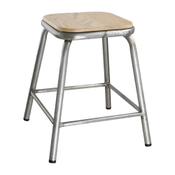 Tabouret bas en acier galvanis&eacute; avec assise en bois Bolero Cantina (lot de 4)