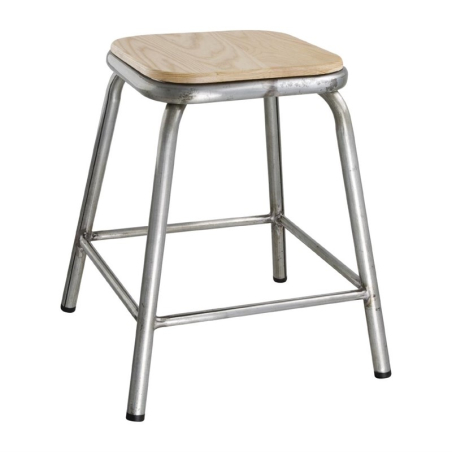 Tabouret bas en acier galvanis&eacute; avec assise en bois Bolero Cantina (lot de 4)
