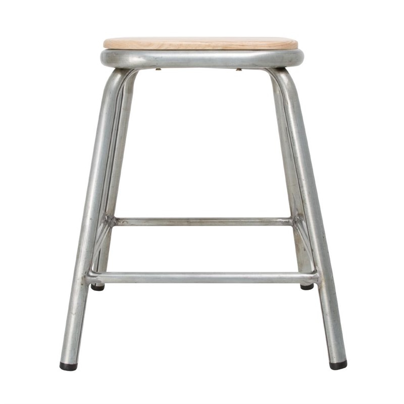 Tabouret bas en acier galvanis&eacute; avec assise en bois Bolero Cantina (lot de 4)