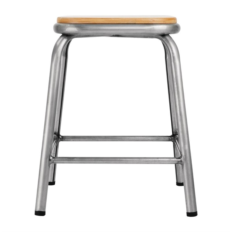 Tabouret bas en acier galvanis&eacute; avec assise en bois Bolero Cantina (lot de 4)