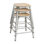 Tabouret bas en acier galvanis&eacute; avec assise en bois Bolero Cantina (lot de 4)