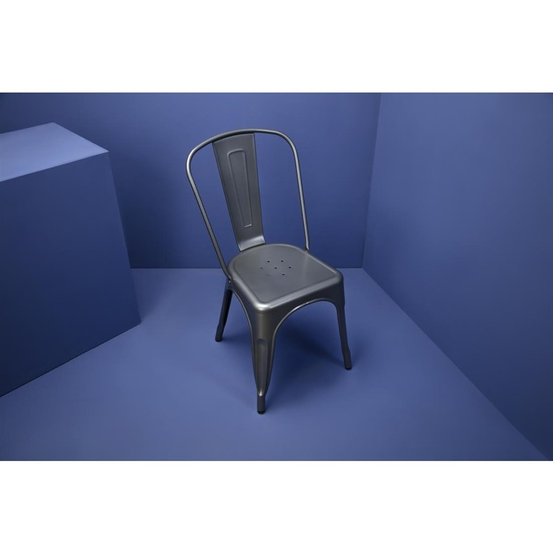 Chaises bistro en acier gris m&eacute;tallis&eacute; Bolero (lot de 4)