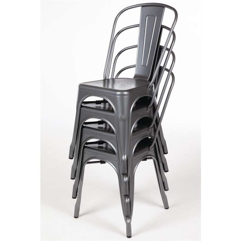 Chaises bistro en acier gris m&eacute;tallis&eacute; Bolero (lot de 4)