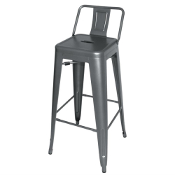 Tabourets hauts en acier gris m&eacute;tal avec dossier Bolero Bistro (lot de 4)