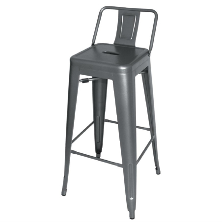 Tabourets hauts en acier gris m&eacute;tal avec dossier Bolero Bistro (lot de 4)