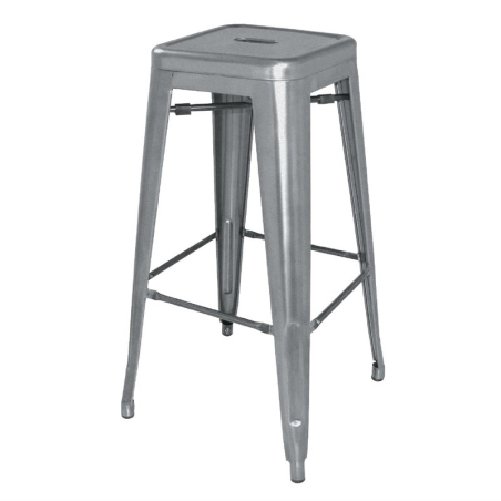 Tabourets hauts en acier galvanis&eacute; Bolero Bistro gris m&eacute;talis&eacute; (lot de 4)