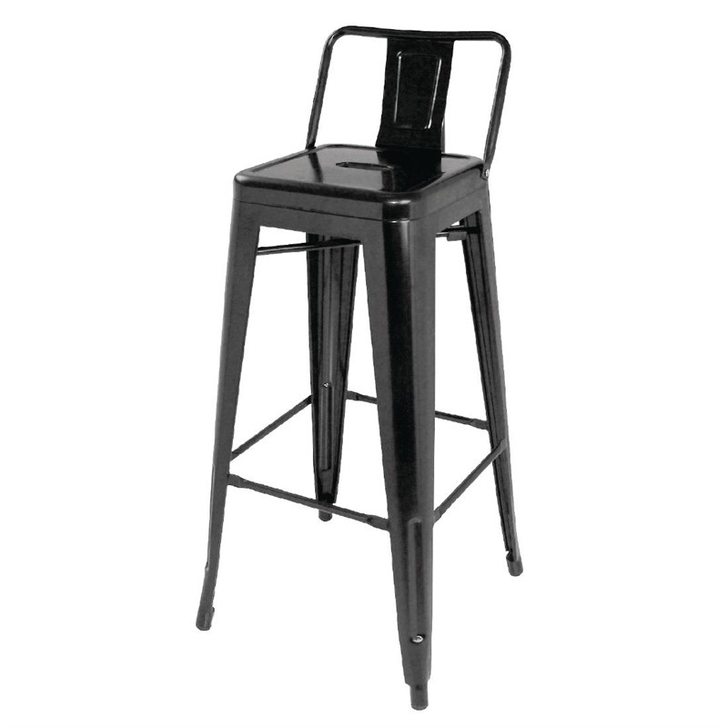 Tabourets hauts en acier noir avec dossier Bolero Bistro (lot de 4)