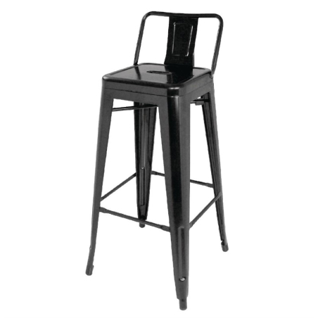 Tabourets hauts en acier noir avec dossier Bolero Bistro (lot de 4)