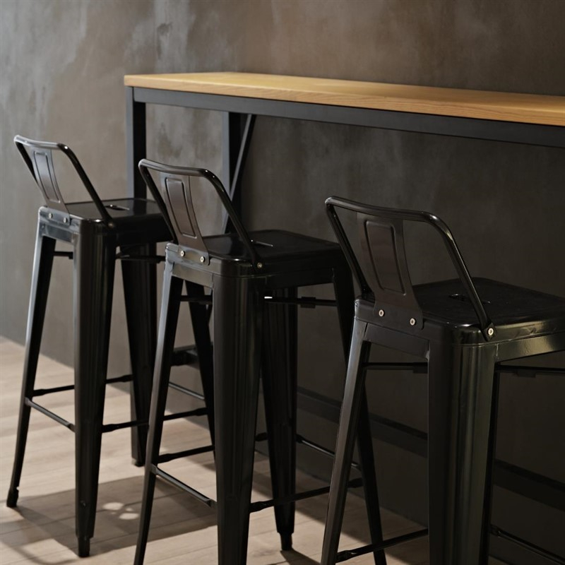 Tabourets hauts en acier noir avec dossier Bolero Bistro (lot de 4)