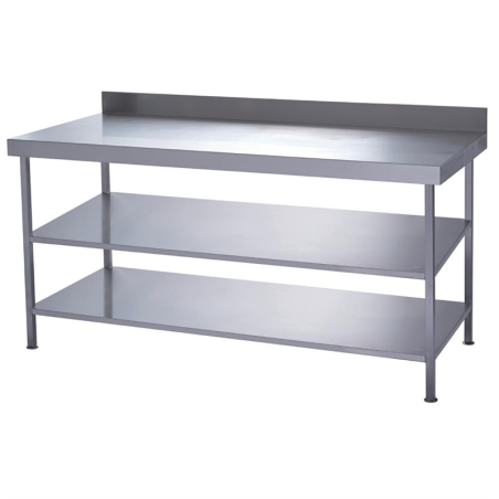 Table murale inox enti&egrave;rement soud&eacute;e avec 2 &eacute;tag&egrave;res inf&eacute;rieures Parry 1800x600mm