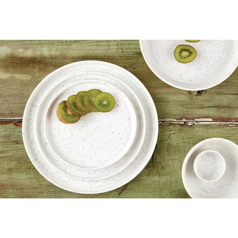 Assiettes plates rondes Olympia Cavolo blanc mouchet&eacute; 220mm (lot de 6)
