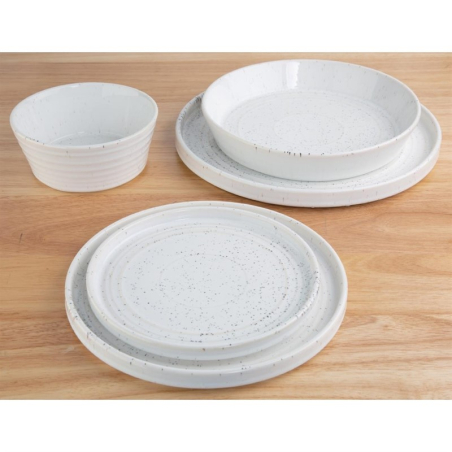 Assiettes plates rondes Olympia Cavolo blanc mouchet&eacute; 220mm (lot de 6)