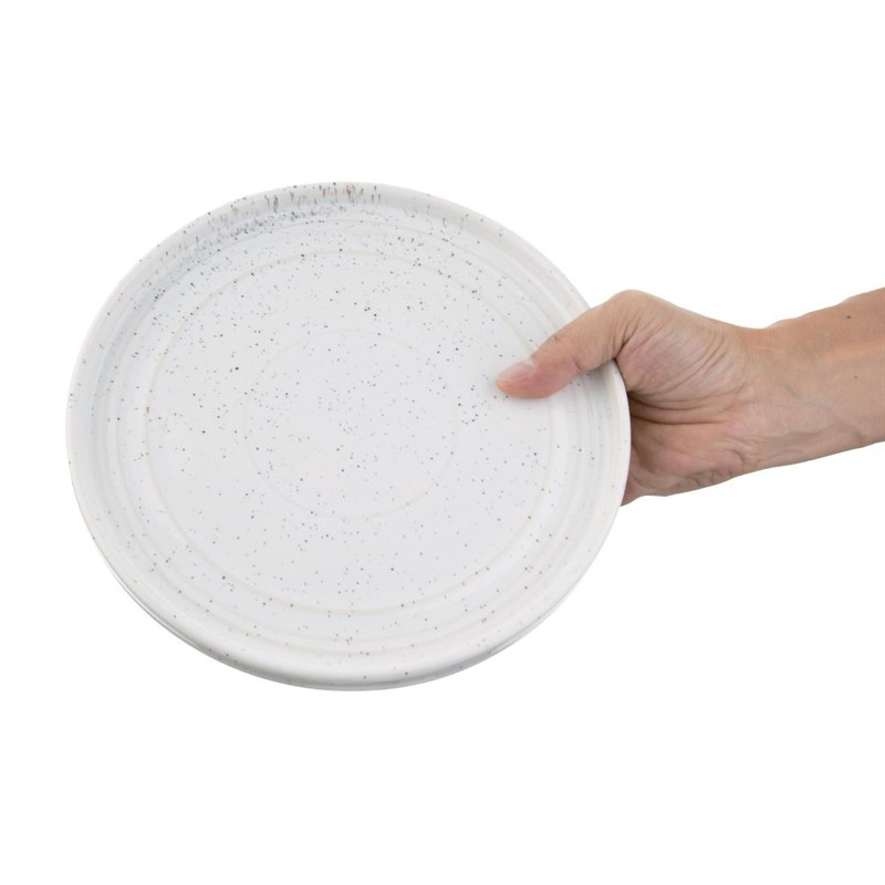 Assiettes plates rondes Olympia Cavolo blanc mouchet&eacute; 220mm (lot de 6)