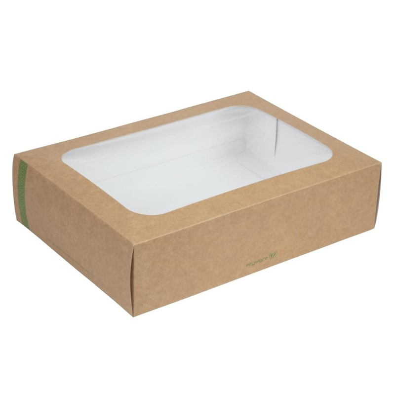 Bo&icirc;tes compostables standards avec plateau et couvercle &agrave; fen&ecirc;tre Vegware (Lot de 50)