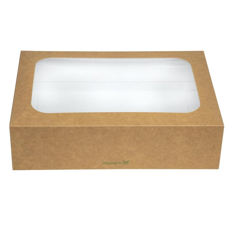 Bo&icirc;tes compostables standards avec plateau et couvercle &agrave; fen&ecirc;tre Vegware (Lot de 50)