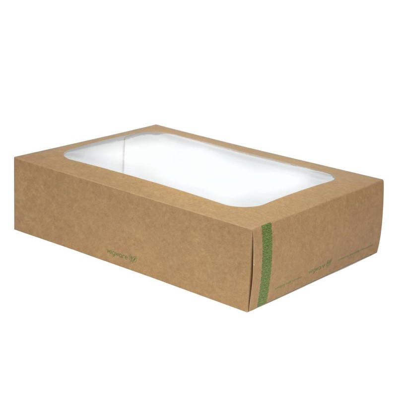 Bo&icirc;tes compostables standards avec plateau et couvercle &agrave; fen&ecirc;tre Vegware (Lot de 50)