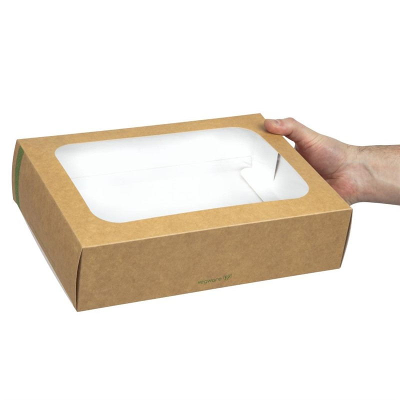 Bo&icirc;tes compostables standards avec plateau et couvercle &agrave; fen&ecirc;tre Vegware (Lot de 50)