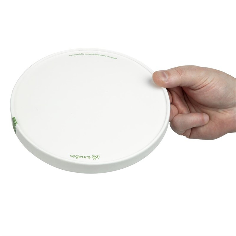 Couvercles &agrave; trous en carton doubl&eacute; PLA s&eacute;rie 185 Vegware (lot de 300)