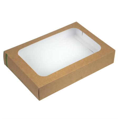 Grandes bo&icirc;tes compostables avec plateau et couvercle &agrave; fen&ecirc;tre Vegware (Lot de 25)