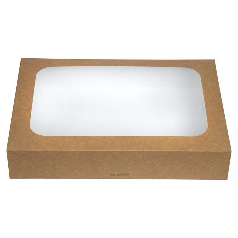 Grandes bo&icirc;tes compostables avec plateau et couvercle &agrave; fen&ecirc;tre Vegware (Lot de 25)