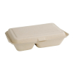 Bo&icirc;tes 2 compartiments avec couvercle &agrave; charni&egrave;re compostables en bagasse coloris naturel Fiesta Compostable 253mm (lot de 200)