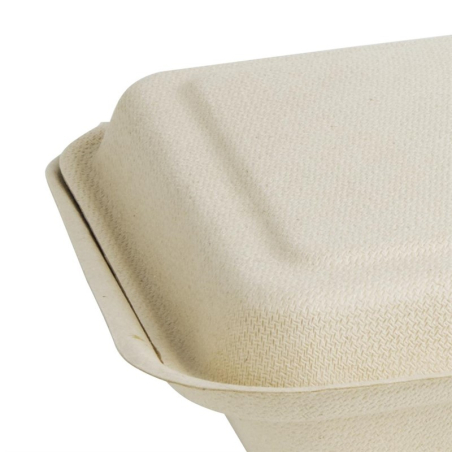 Bo&icirc;tes 2 compartiments avec couvercle &agrave; charni&egrave;re compostables en bagasse coloris naturel Fiesta Compostable 253mm (lot de 200)